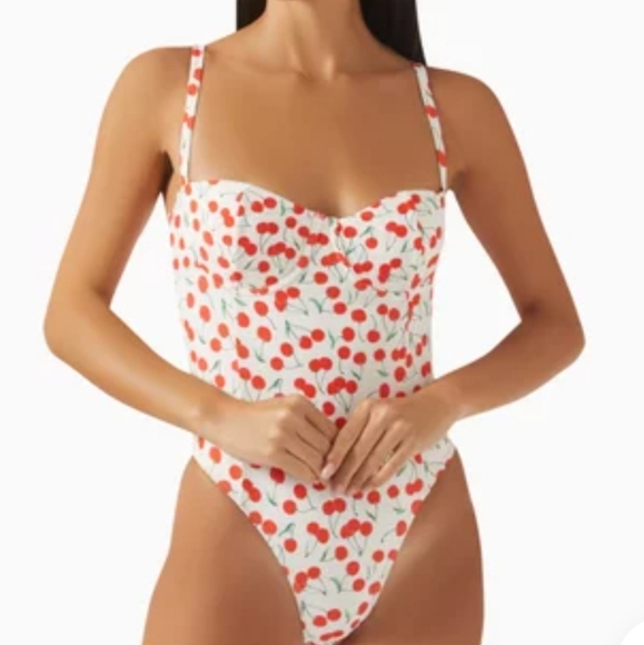 Good American Cherry Print One Piece Swimsuit L - Picture 1 of 9